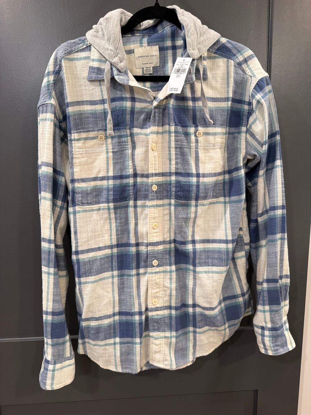 American eagle men long sleeve striped shirt hoodie button down soft